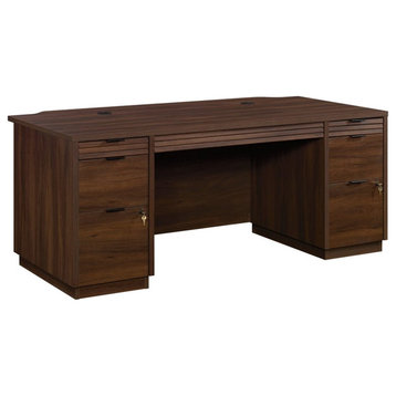 Pemberly Row 72" Wooden Double Pedestal Excutive Desk in Spiced Mahogany