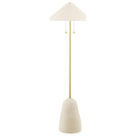 Mitzi by Hudson Valley - Maia 2-Light Floor Lamp Aged Brass/Ceramic Textured Beige - Capturing the designer's heritage, Maia is both intimate and intriguing. The perfectly imperfect ceramic base represents a Brazilian mountain, and the angular shade evokes the roof of a traditional Korean home. Aged brass accents give this natural, neutral beauty a hint of shine.