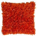 St. Croix - Shimmer Shag Pillow, Orange, 18" - Whether you call them shiny, shimmery, plush, lush, or sumptuous, the Shimmer Shag Pillow is definitely soooooft!  The ideal choice for kids to roll around with, to make a funky statement in a dorm room, or to accent a new baby's room, the Shimmer Shag Pillow is handmade using natural cotton and polyester fibers. By using this unique combination of fibers, we've created a pillow that literary sparkles! This orange single sided plush pillow has over 1.5 inch deep pile. The backing is made of cotton with hidden zipper closure and filled with siliconized polyester that is considered anti-microbial and hypoallergenic.