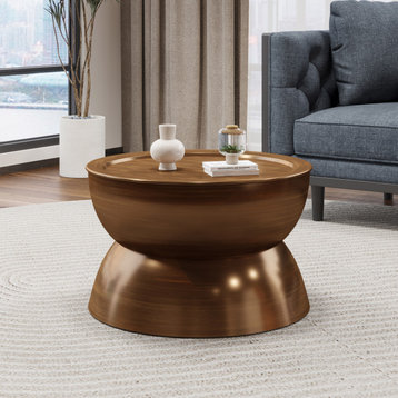 Sparling Modern Iron Hourglass Coffee Table, Brushed Antique Bronze