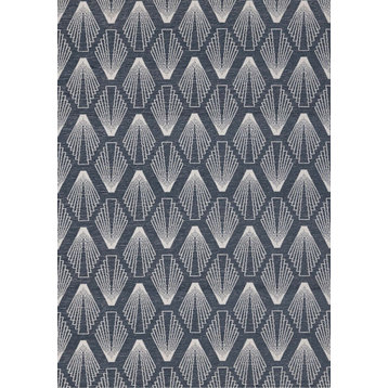 Valencia Collection Blue Cream Shell Shapes Indoor Outdoor Rug, 5'3"x7'7"