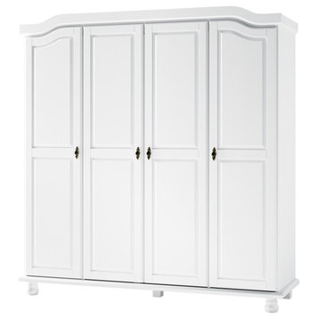 100% Solid Wood Kyle 4-Door Wardrobe, White