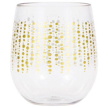 Plastic Stemless Wine Glass, Gold Beading, 6/1-Count