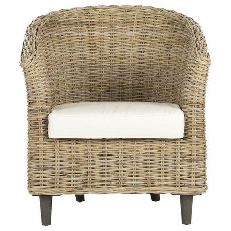 Safavieh Omni Rattan Barrel Chair, Natural Unfinished