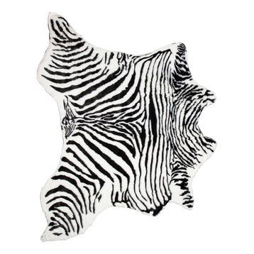 Faux Cowhide Rug, Zebra Black and White, 4.25'x5'