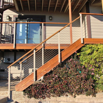 Cable Railing w/ Clay Aluminum Posts for Two-Story Deck System in Novato, CA