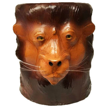 Embossed Lion Leather Covered Paper Mache Accent Table