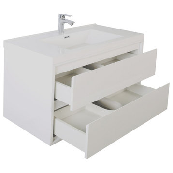 MOM Wall Mounted Vanity, Glossy White, 24", Single Sink, Wall Mount