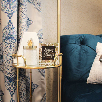 Pink and Blue Transitional Bedroom