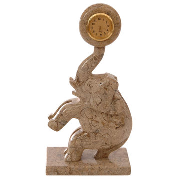 Marble Elephant Clock, Decorative Figurine, Fossil