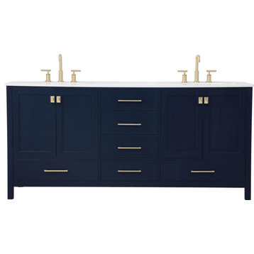 Bathroom Vanity Sink Traditional Antique Double Blue Gold Solid Wood