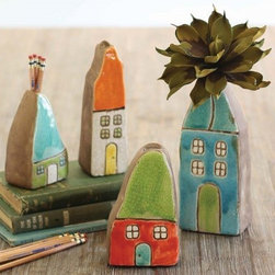 Ceramic House Bud Vases, Set of 4 - Products