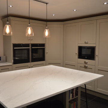 Solid Ash Shaker Kitchen in Stone with Quartz Worktops