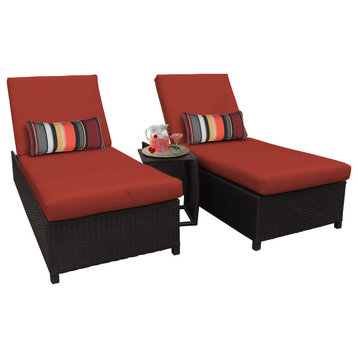 Belle Wheeled Chaise Set of 2 Wicker Patio Furniture w/ Side Table in Terracotta