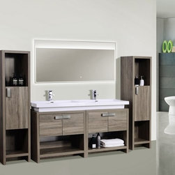 63 inch Havana Oak Modern Bathroom Vanity with Integrated Sink Top - Bathroom Vanities And Sink Consoles
