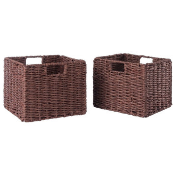 Winsome Tessa 2-Piece Foldable Woven Rope Wicker / Rattan Basket in Walnut