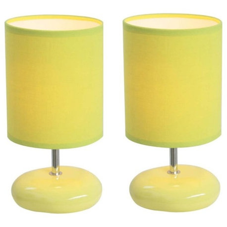 Simple Designs Stonies Small Stone Look Table Bedside Lamps , 2-Pack Set, Green