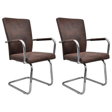 vidaXL Dining Chair 2 Pcs Upholstered Dining Side Chair Brown Faux Suede Leather