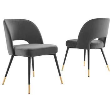 Rouse Performance Velvet Dining Side Chairs Set of 2, Charcoal