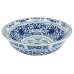 Fontaine by Italia - Antiqued Blue and White Porcelain Bathroom Vessel Sink - Fill your restroom with the classic elegance of the Fontaine antiqued vessel sink. An antique-style Chinese floral pattern in blue coats the off-white surface for a rich traditional appeal. Made entirely of 0.5-inch thick porcelain, this gorgeous bowl-shaped sink is coated in a non-porous finish for easy cleaning.