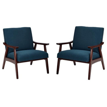 Home Square 2 Piece Fabric Chair with Medium Espresso Frame Set in Azure Blue
