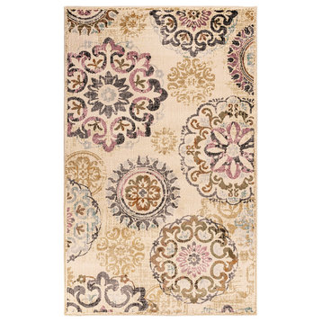 Bohemian Floral Mandala Indoor Living Room Area Rug, 7'10"x10', Ivory