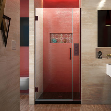 DreamLine Unidoor Plus 34-34.5"W Frameless Hinged Shower Door, Oil Rubbed Bronze