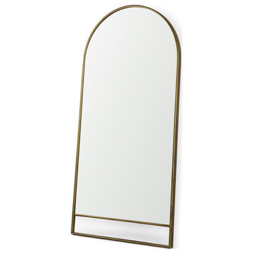 Sadie 36.0L x 2.0W x 76.0H Antique Gold Metal Rounded Arch Floor Mirror