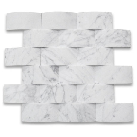 Carrara Marble 3D Cambered 2x4 Arched Mosaic Tile Honed Venato Carrera, 1 sheet