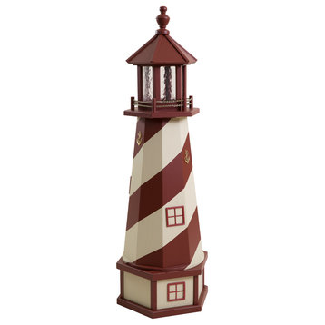 Outdoor Deluxe Wood and Poly Lumber Lighthouse Lawn Ornament, Red and Beige, 47 Inch, Solar Light