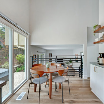 Vertical railing to split level family room