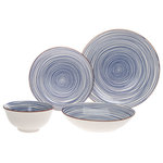 Godinger - Molino 16 Piece Porcelain Dinnerware Set - Organic rippled lines are inspired by soft ripples forming in a still body of water. This tranquility dinnerware set is the perfect backdrop for any meal. 11.00D x 0.50H Dinner Plate, 7.50D x 0.50H Salad Plate, 20 oz 7.50D x 3.00H Soup Bowl, 16 oz 6.50D x 3.50H Cereal Bowl
