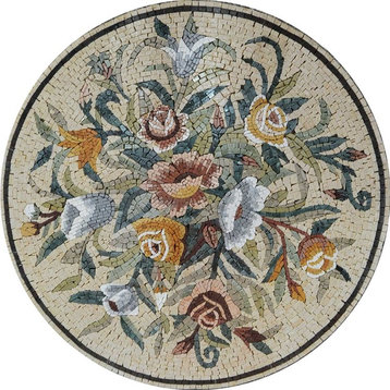 Mosaic Artwork, Bouquet Medallion, 35"x35"