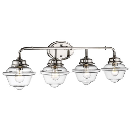 Millennium Lighting Neo-Industrial Vanity, Polished Nickel, Clear Schoolhouse