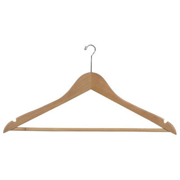 Wooden Anti-Theft Security Suit Hanger, Natural/Chrome Finish, Box of 50