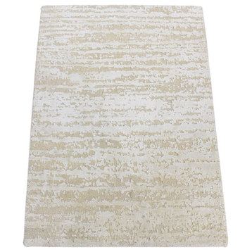 Ivory, Modern Design, Pure Silk With Wool, Hand Knotted, Mat Rug, 2'0"x3'0"
