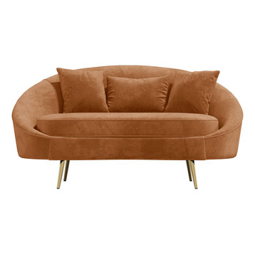 Modern Bronze Velvet Curved Sofa Gold Metal Toss Pillow Included, Bronze, Small