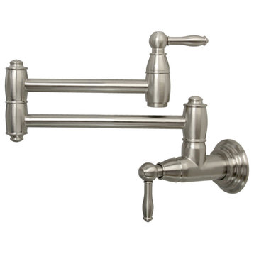Brass Swing Arm Pot Filler - Wall Mount Water Faucet Built over Dog Food Bowls, Brushed Nickel