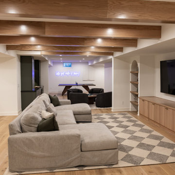 Modern Cozy Basement Remodel with Kings Buff Oak Flooring
