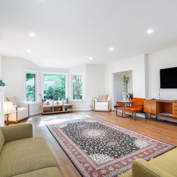 Bright Living Room with Refinished Hardwood Floors and New Recessed Lighting – K