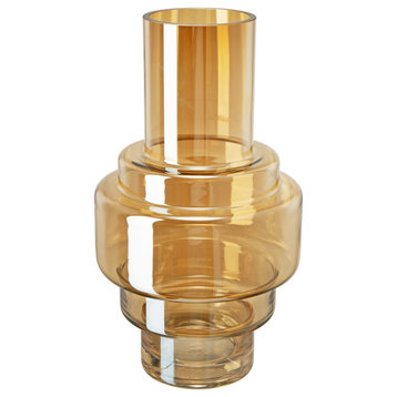 Benzara BM285598 Alma 14" Vase, Geometric Design, Amber Luster Glass Frame