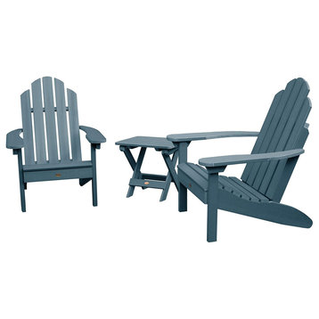 3 Pieces Patio Bistro Set, Slatted Adirondack Chairs With Table, Nantucked Blue