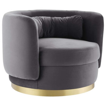 Modway Relish Upholstered Performance Velvet Swivel Chair in Gold/Gray