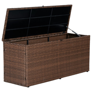 Nino 47.24" Modern Minimalist Outdoor Faux Wicker Deck, Patio Storage Box, Brown