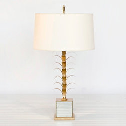 Worlds Away Boca Chica Mirror and Gold Leaves Lamp - Table Lamps