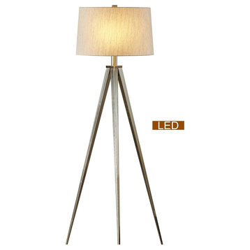 Artiva USA Hollywood 63" LED Tripod Floor Lamp With Dimmer, Satin Nickel