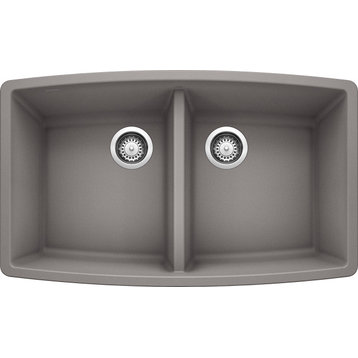 Blanco 440072 20"x33" Granite Double Undermount Kitchen Sink, Metallic Gray