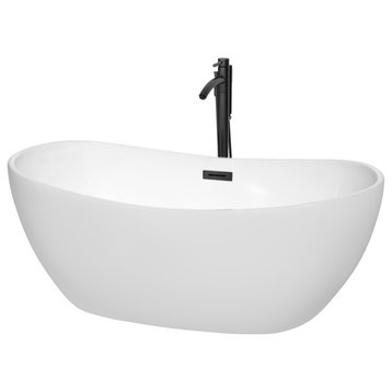 Rebecca 60 to 70" Freestanding Bathtub with options, Matte Black Trim, 60 Inch, Floor Mounted Faucet in Matte Black
