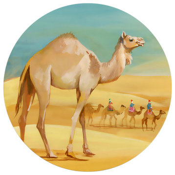 Designart Camels In Desert Farmhouse Metal Circle Wall Art, 36"