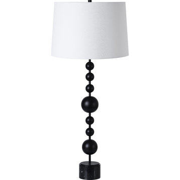 Silas Contemporary Black Marble Base Table Lamp With Off-White Linen Shade
